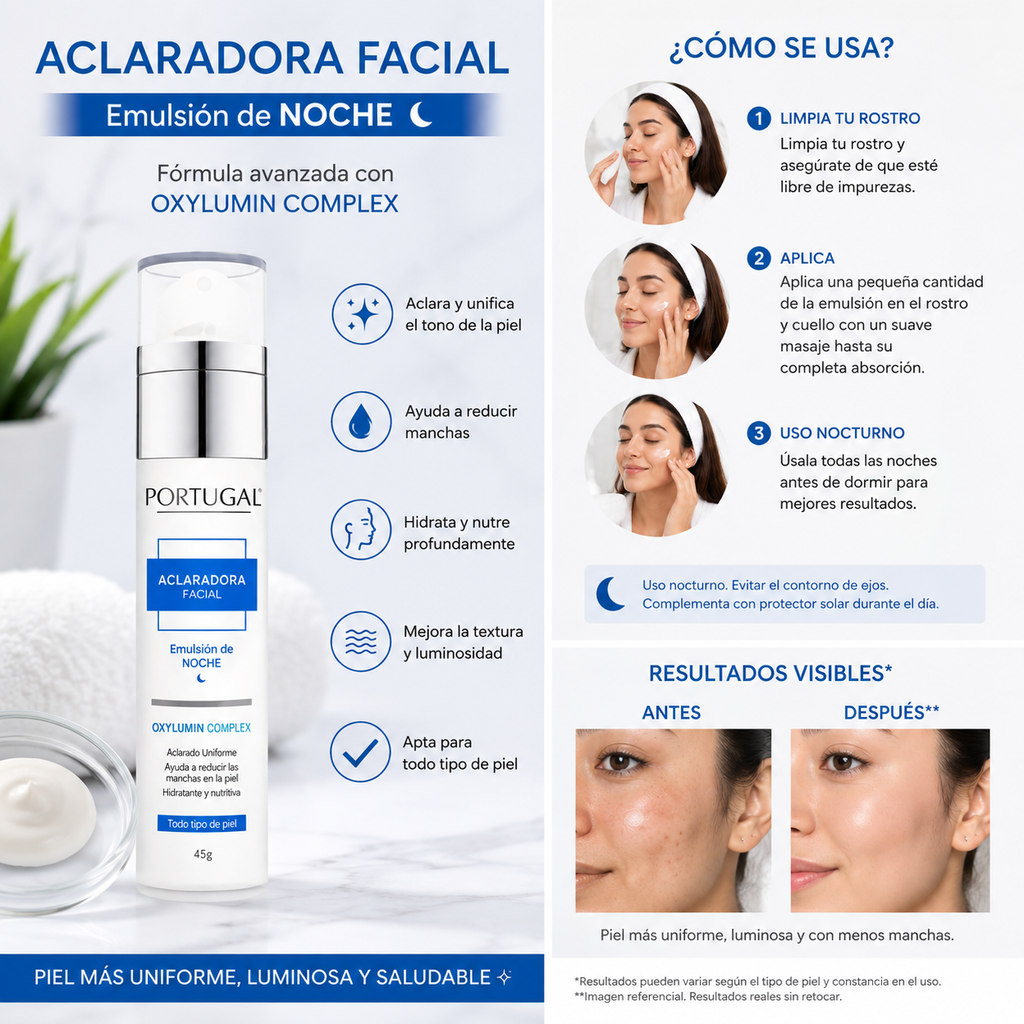 Aclaradora Facial Emulsión Noche – Portugal 45g